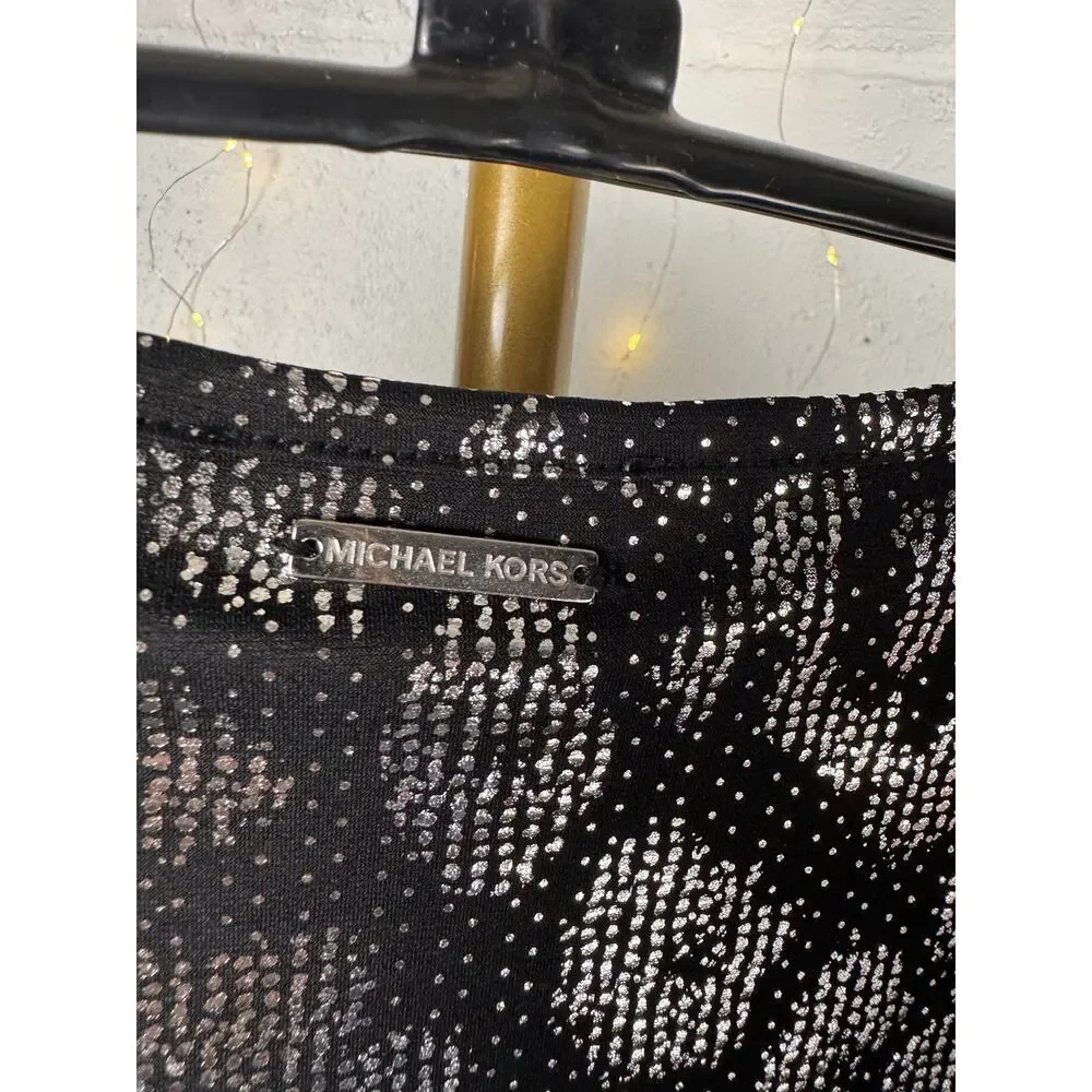 MICHAEL Michael Kors Metallic Leopard Print Dress Black Silver XS